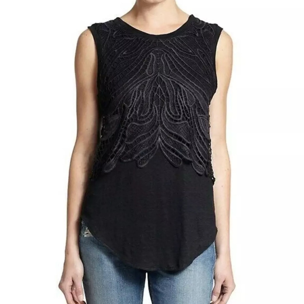 Generation Love Black Embroidered Crochet Sleeveless Top XS